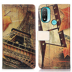 Leather Case Stands Fashionable Pattern Flip Cover Holder D02Y for Motorola Moto E20 Brown