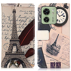 Leather Case Stands Fashionable Pattern Flip Cover Holder D02Y for Motorola Moto Edge (2023) 5G Gray