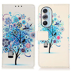 Leather Case Stands Fashionable Pattern Flip Cover Holder D02Y for Motorola Moto Edge 30 Pro 5G Blue