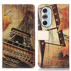 Leather Case Stands Fashionable Pattern Flip Cover Holder D02Y for Motorola Moto Edge 30 Pro 5G Brown