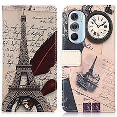 Leather Case Stands Fashionable Pattern Flip Cover Holder D02Y for Motorola Moto Edge 30 Pro 5G Gray