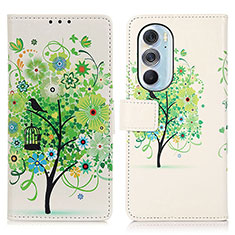 Leather Case Stands Fashionable Pattern Flip Cover Holder D02Y for Motorola Moto Edge 30 Pro 5G Green