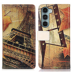 Leather Case Stands Fashionable Pattern Flip Cover Holder D02Y for Motorola Moto G200 5G Brown