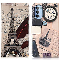 Leather Case Stands Fashionable Pattern Flip Cover Holder D02Y for Motorola Moto G31 Gray