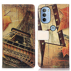 Leather Case Stands Fashionable Pattern Flip Cover Holder D02Y for Motorola Moto G41 Brown