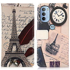 Leather Case Stands Fashionable Pattern Flip Cover Holder D02Y for Motorola Moto G41 Gray