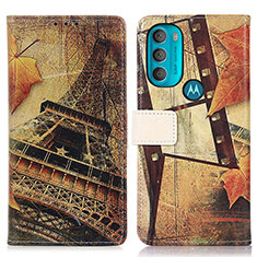 Leather Case Stands Fashionable Pattern Flip Cover Holder D02Y for Motorola Moto G71 5G Brown