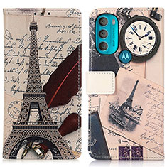 Leather Case Stands Fashionable Pattern Flip Cover Holder D02Y for Motorola Moto G71 5G Gray