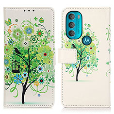 Leather Case Stands Fashionable Pattern Flip Cover Holder D02Y for Motorola Moto G71 5G Green