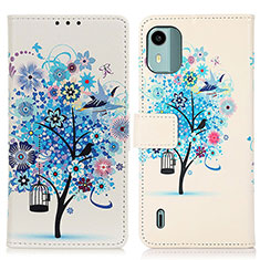 Leather Case Stands Fashionable Pattern Flip Cover Holder D02Y for Nokia C12 Blue