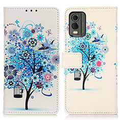 Leather Case Stands Fashionable Pattern Flip Cover Holder D02Y for Nokia C210 Blue