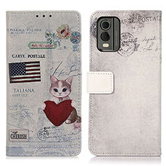 Leather Case Stands Fashionable Pattern Flip Cover Holder D02Y for Nokia C210 Gray