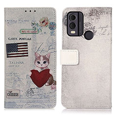 Leather Case Stands Fashionable Pattern Flip Cover Holder D02Y for Nokia C22 Gray
