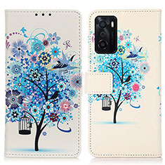 Leather Case Stands Fashionable Pattern Flip Cover Holder D02Y for Oppo A55S 5G Blue