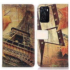 Leather Case Stands Fashionable Pattern Flip Cover Holder D02Y for Oppo A55S 5G Brown