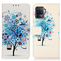 Leather Case Stands Fashionable Pattern Flip Cover Holder D02Y for Oppo A94 4G Blue