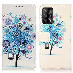 Leather Case Stands Fashionable Pattern Flip Cover Holder D02Y for Oppo A95 4G Blue