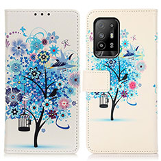 Leather Case Stands Fashionable Pattern Flip Cover Holder D02Y for Oppo F19 Pro+ Plus 5G Blue