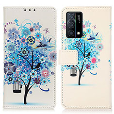 Leather Case Stands Fashionable Pattern Flip Cover Holder D02Y for Oppo K9 5G Blue