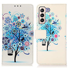 Leather Case Stands Fashionable Pattern Flip Cover Holder D02Y for Samsung Galaxy S21 5G Blue