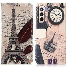 Leather Case Stands Fashionable Pattern Flip Cover Holder D02Y for Samsung Galaxy S21 5G Gray