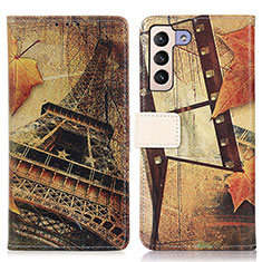 Leather Case Stands Fashionable Pattern Flip Cover Holder D02Y for Samsung Galaxy S21 FE 5G Brown