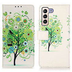 Leather Case Stands Fashionable Pattern Flip Cover Holder D02Y for Samsung Galaxy S21 FE 5G Green