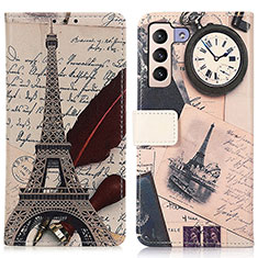 Leather Case Stands Fashionable Pattern Flip Cover Holder D02Y for Samsung Galaxy S22 5G Gray