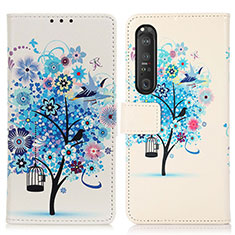 Leather Case Stands Fashionable Pattern Flip Cover Holder D02Y for Sony Xperia 1 III Blue