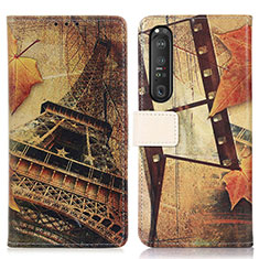 Leather Case Stands Fashionable Pattern Flip Cover Holder D02Y for Sony Xperia 1 III Brown