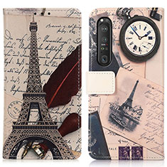 Leather Case Stands Fashionable Pattern Flip Cover Holder D02Y for Sony Xperia 1 III Gray