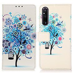 Leather Case Stands Fashionable Pattern Flip Cover Holder D02Y for Sony Xperia 1 V Blue