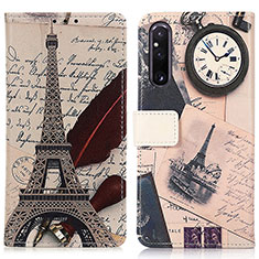 Leather Case Stands Fashionable Pattern Flip Cover Holder D02Y for Sony Xperia 1 V Gray