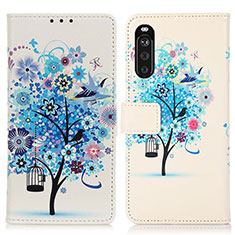 Leather Case Stands Fashionable Pattern Flip Cover Holder D02Y for Sony Xperia 10 III Blue