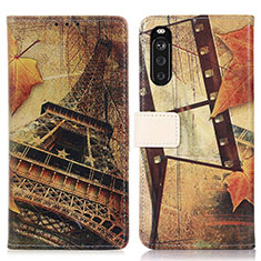 Leather Case Stands Fashionable Pattern Flip Cover Holder D02Y for Sony Xperia 10 III Brown