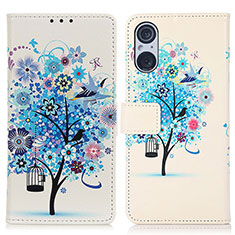 Leather Case Stands Fashionable Pattern Flip Cover Holder D02Y for Sony Xperia 5 V Blue