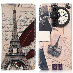 Leather Case Stands Fashionable Pattern Flip Cover Holder D02Y for Sony Xperia PRO-I Gray