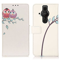 Leather Case Stands Fashionable Pattern Flip Cover Holder D02Y for Sony Xperia PRO-I Pink