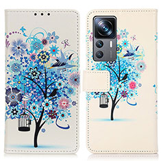 Leather Case Stands Fashionable Pattern Flip Cover Holder D02Y for Xiaomi Mi 12T Pro 5G Blue