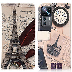 Leather Case Stands Fashionable Pattern Flip Cover Holder D02Y for Xiaomi Mi 12T Pro 5G Gray