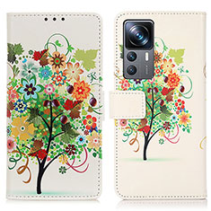Leather Case Stands Fashionable Pattern Flip Cover Holder D02Y for Xiaomi Mi 12T Pro 5G Green