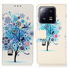 Leather Case Stands Fashionable Pattern Flip Cover Holder D02Y for Xiaomi Mi 13 5G Blue
