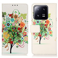 Leather Case Stands Fashionable Pattern Flip Cover Holder D02Y for Xiaomi Mi 13 5G Green