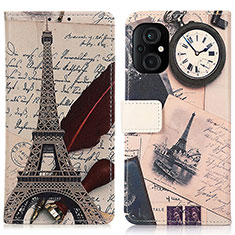Leather Case Stands Fashionable Pattern Flip Cover Holder D02Y for Xiaomi Poco M5 4G Gray