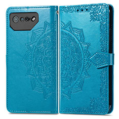 Leather Case Stands Fashionable Pattern Flip Cover Holder for Asus ROG Phone 7 Ultimate Blue