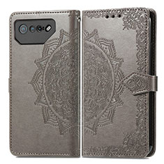 Leather Case Stands Fashionable Pattern Flip Cover Holder for Asus ROG Phone 7 Ultimate Gray