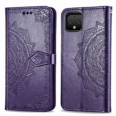Leather Case Stands Fashionable Pattern Flip Cover Holder for Google Pixel 4 Purple
