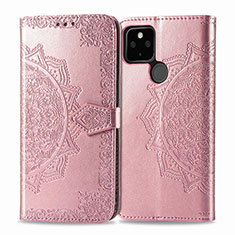 Leather Case Stands Fashionable Pattern Flip Cover Holder for Google Pixel 4a 5G Rose Gold