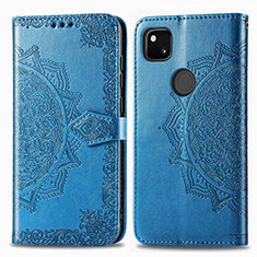 Leather Case Stands Fashionable Pattern Flip Cover Holder for Google Pixel 4a Blue
