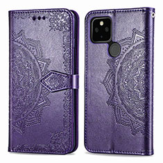 Leather Case Stands Fashionable Pattern Flip Cover Holder for Google Pixel 5 Purple
